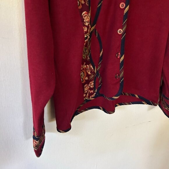 Koos of Course Cardigan Womens Medium Red Floral VTG Knit Sweater Button Front - Picture 3 of 6